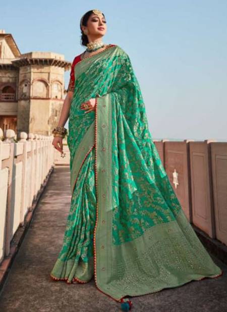 Blue Green Colour Latest Fancy Wedding Wear Dola Silk Designer Saree Collection 116
